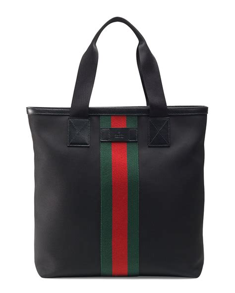 gucci black leather tote men bag|Gucci black canvas tote.